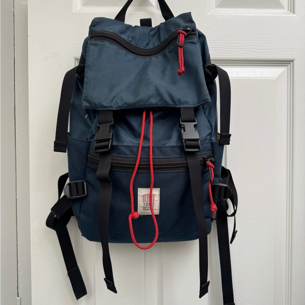 Topo Designs Blue and Red Backpack with Durable Straps